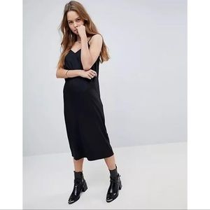 Asos Women's Black Slip Dress Midi Cami Strappy Simple Minimalist Size 6